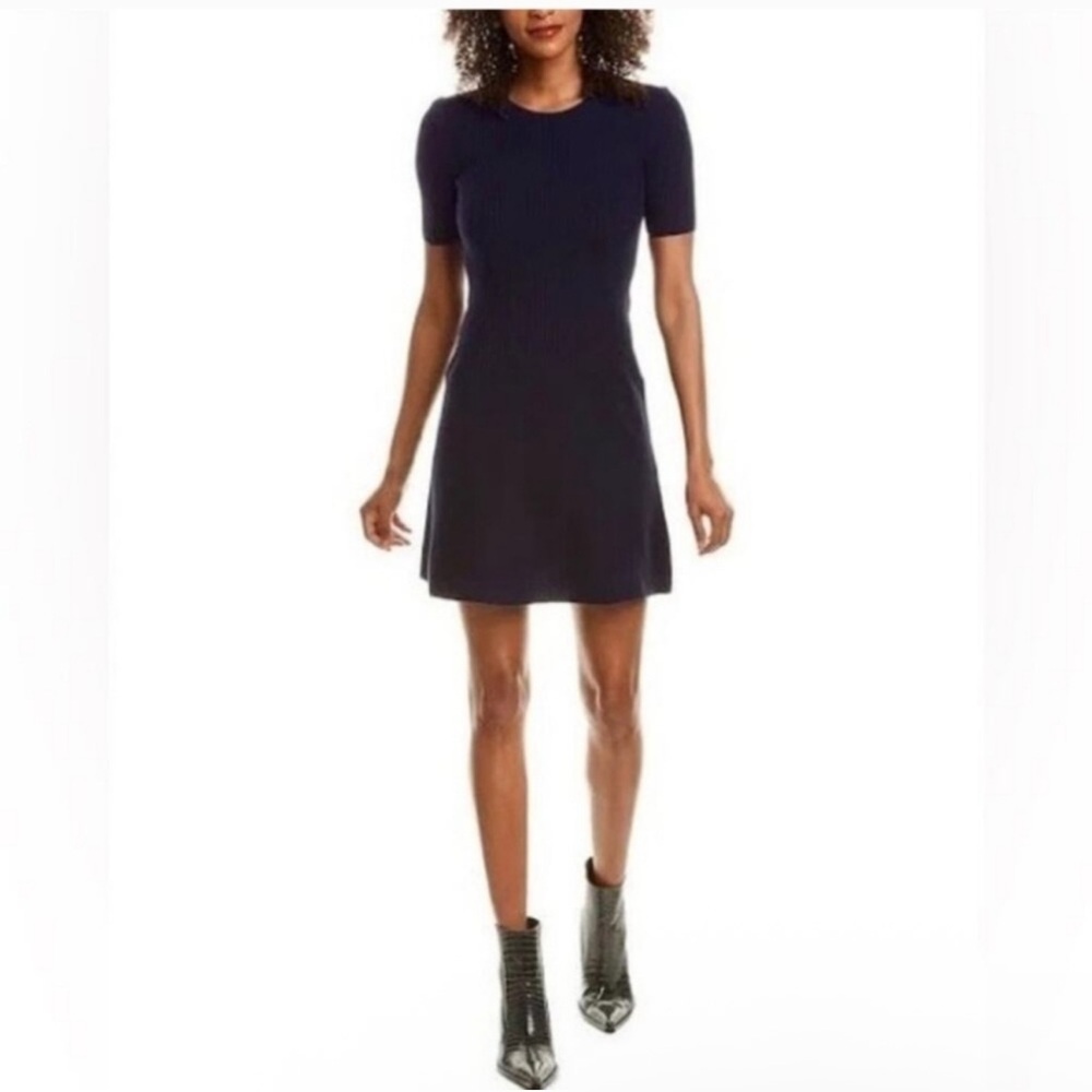 Theory Crew Rib Knit Wool Dress – Navy XS